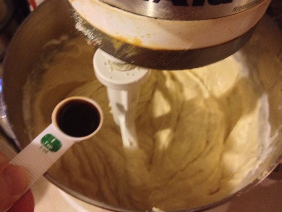 Add the last cup if flour and mix well. Add the vanilla and mix by hand.