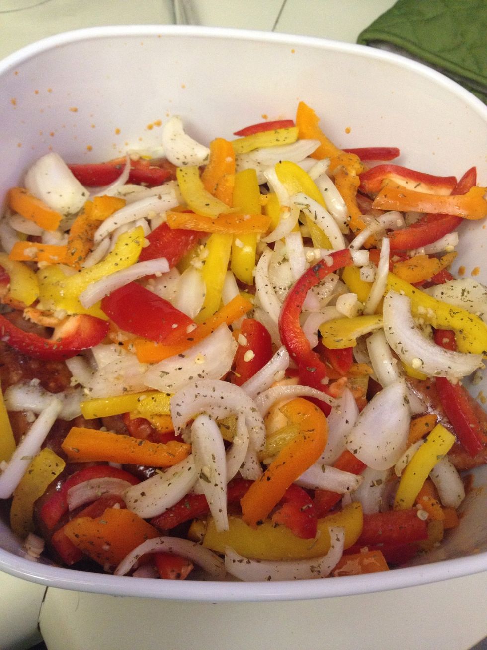 Add the last layer of peppers.