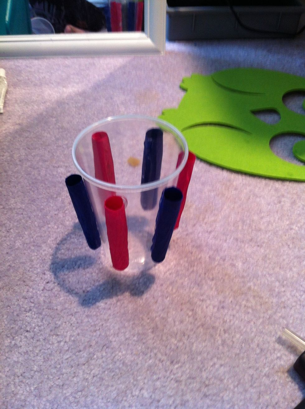 Add the last one and you are done with this part!! (You could do more tubes but I stuck with 6) also, make sure you space them evenly around the cup