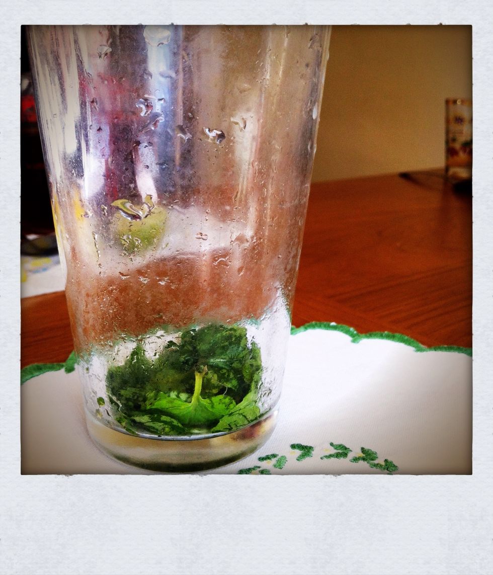 Add the leaves to your Boston glass and muddle