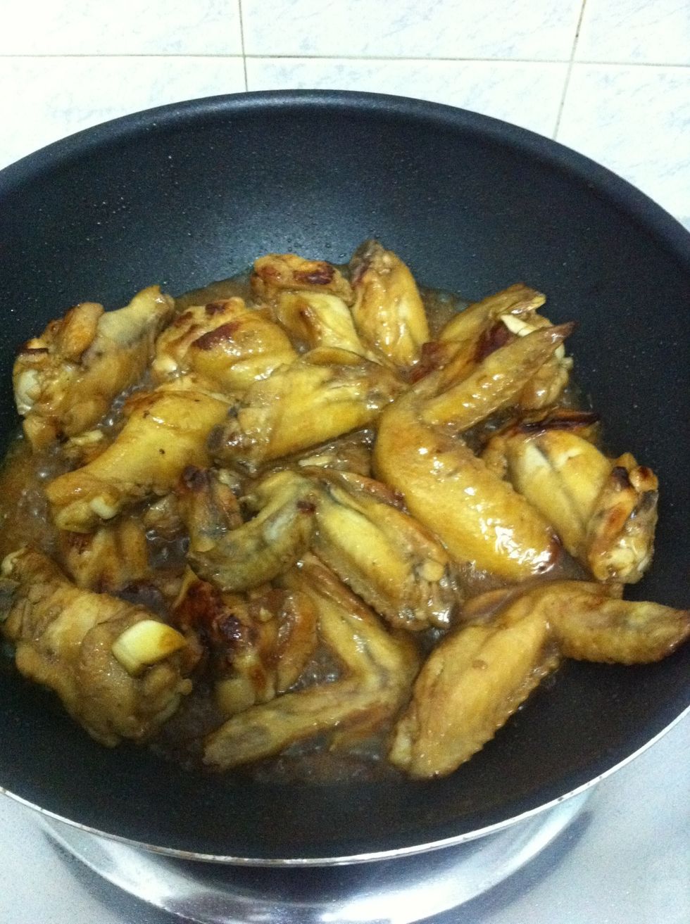 Add the leftover marinated soysauce and add a half cup of water. Wait until it boil.