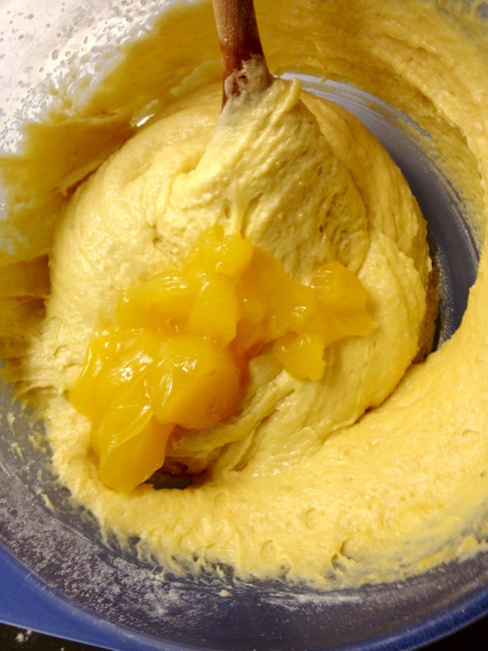 Add the lemon curd. Of course it tastes best with homemade lemon curd but I didn't have time so this is Robertson's.