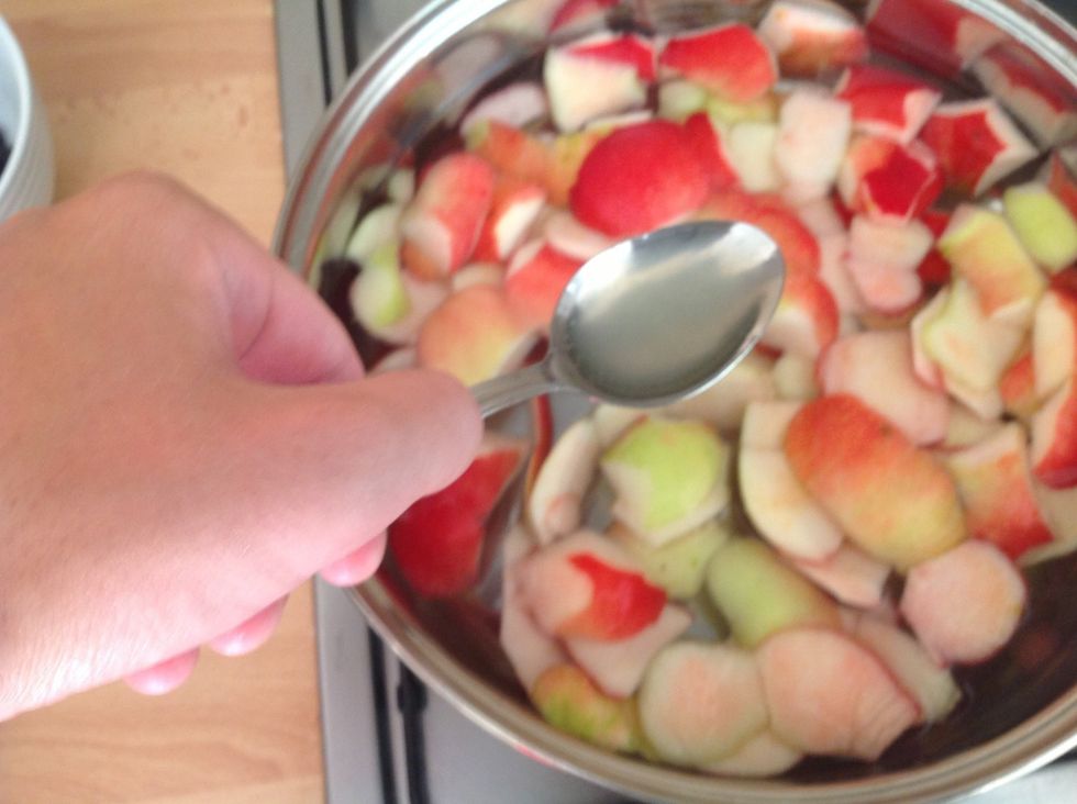 Add the lemon juice and then put the half lemon in with the peel