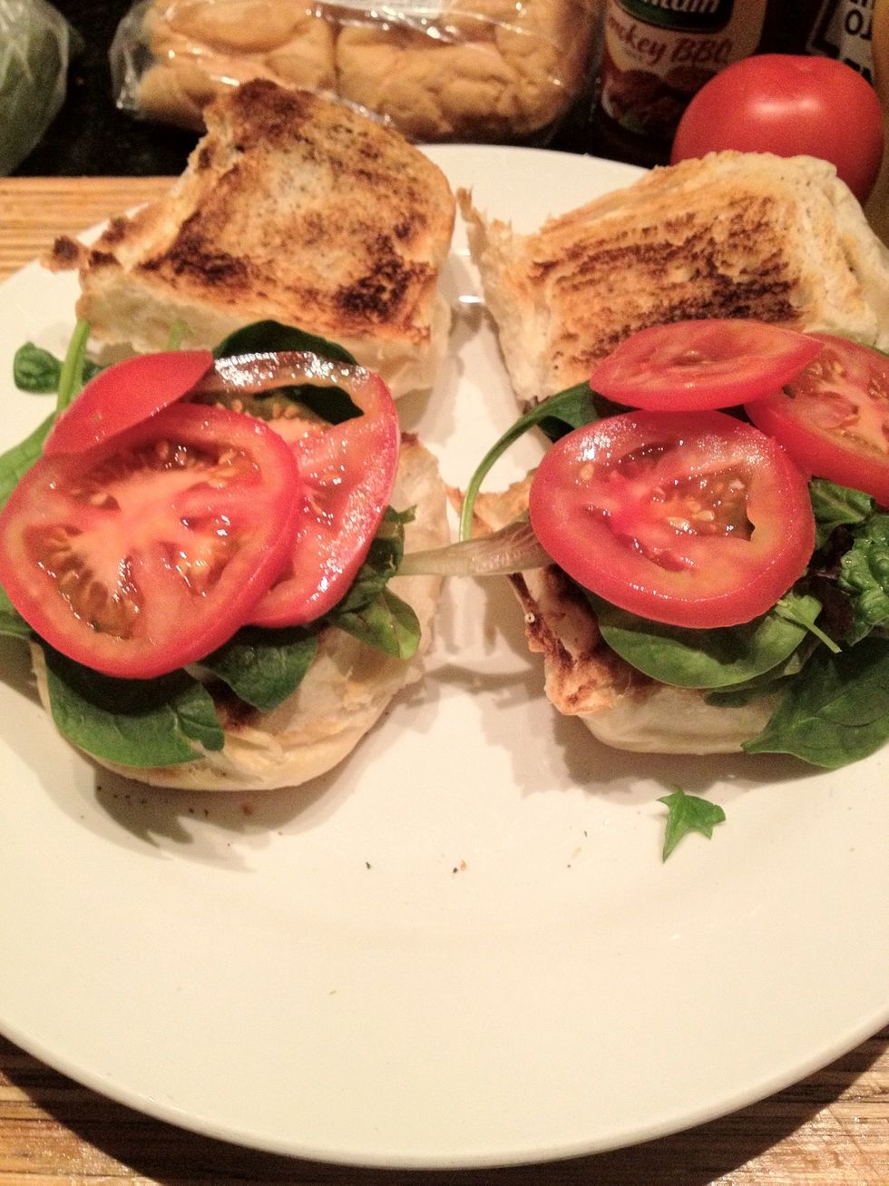 Add the lettuce and tomato