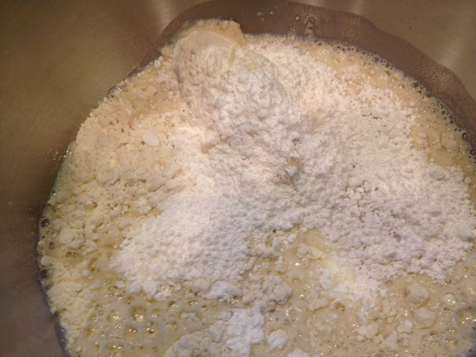 Add the liquid to the flour mix