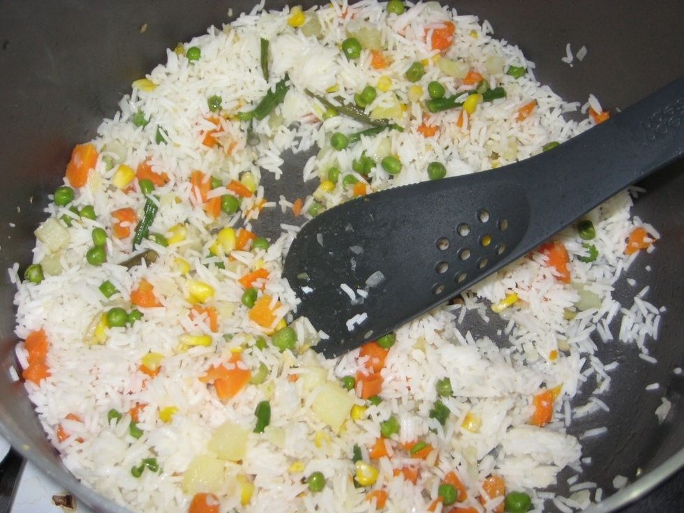 Add the lump free rice and stir. We still have the heat on high.