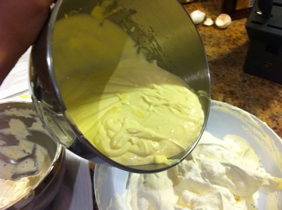 Add the mascarpone mixture to the egg white mixture. Fold gently.