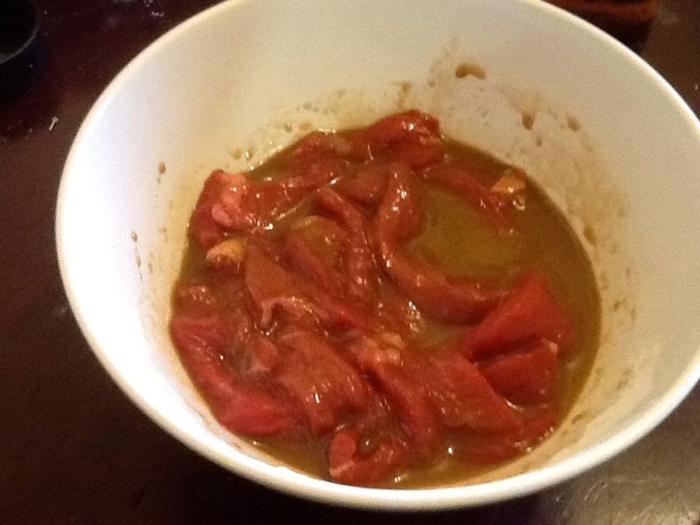 Add the meat and evenly coat it. Set aside for 15 minutes to allow the meat to absorb the sauce.