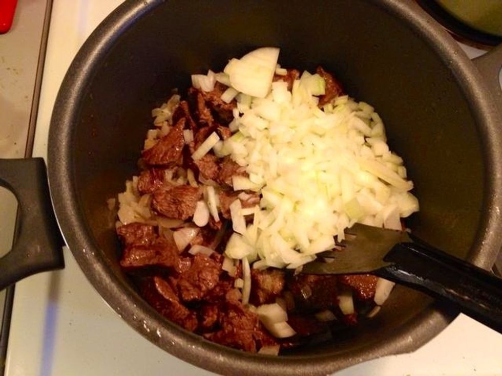 Add the meat and stir.