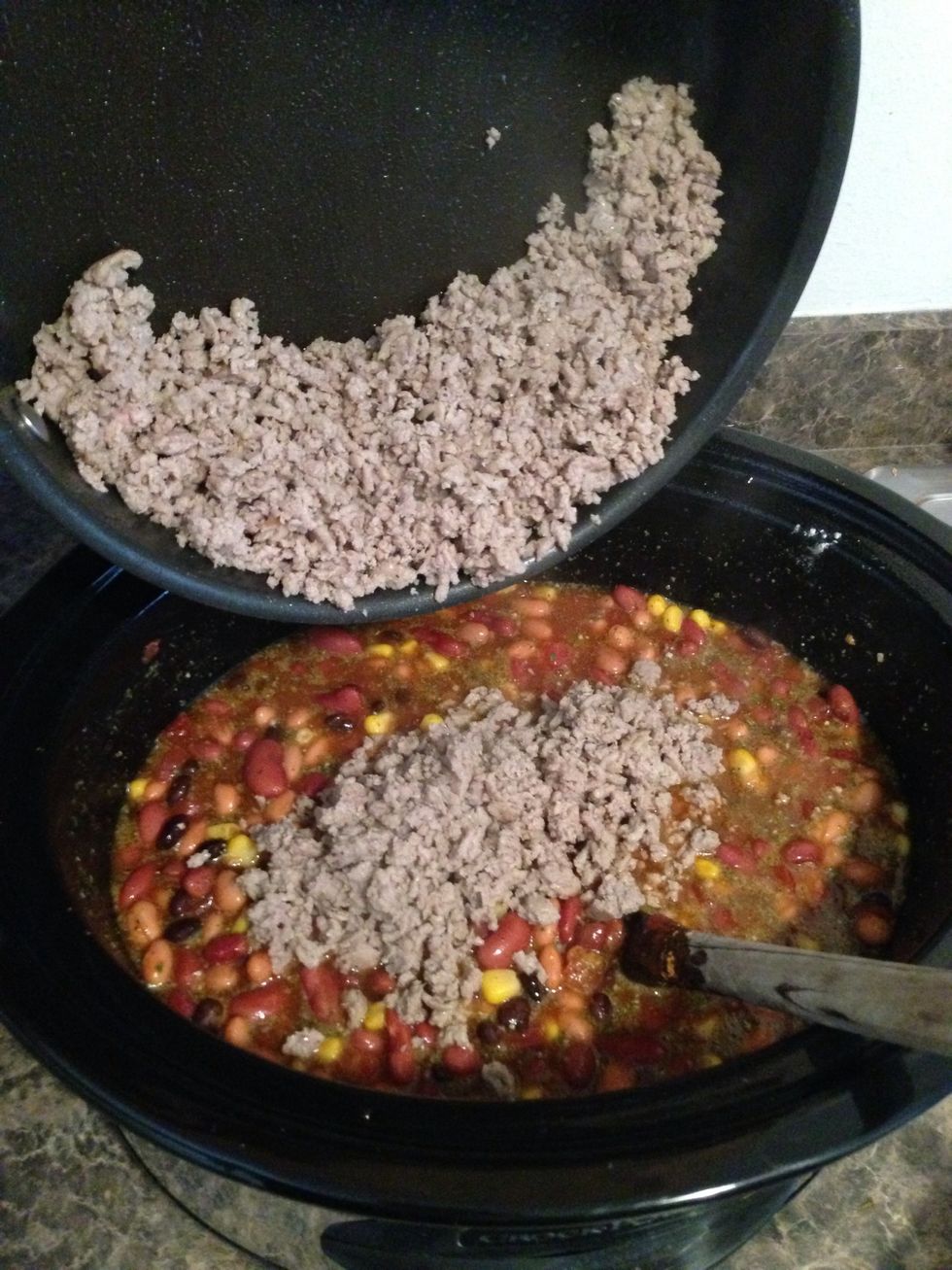Add the meat to the crock pot.