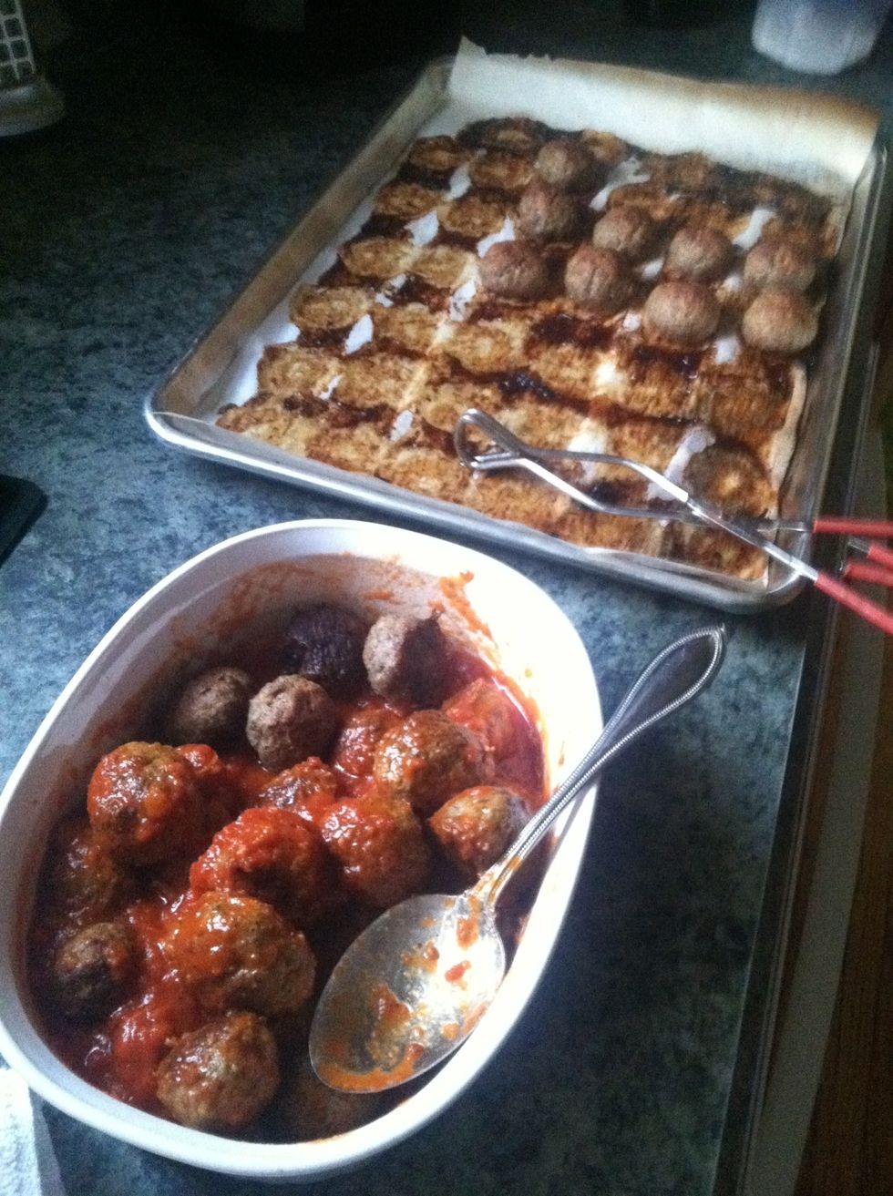 Add the meatballs into the sauce and coat them..and serve!! If you want to, put extra unsauced meatballs in a ziplock freezer bag and freeze them for future meals! Enjoy!