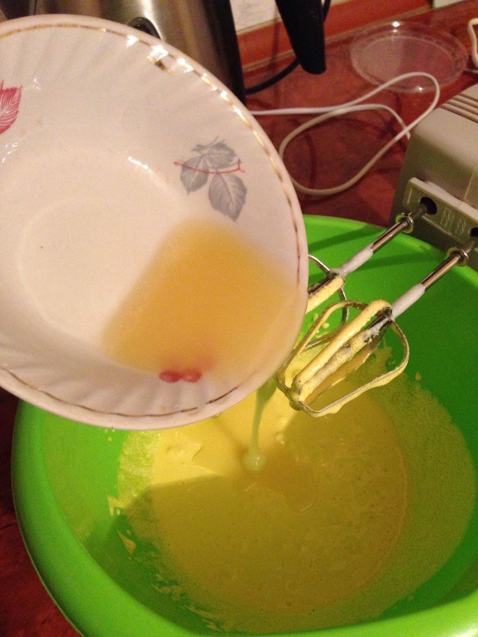 Add the melted butter and continue mixing