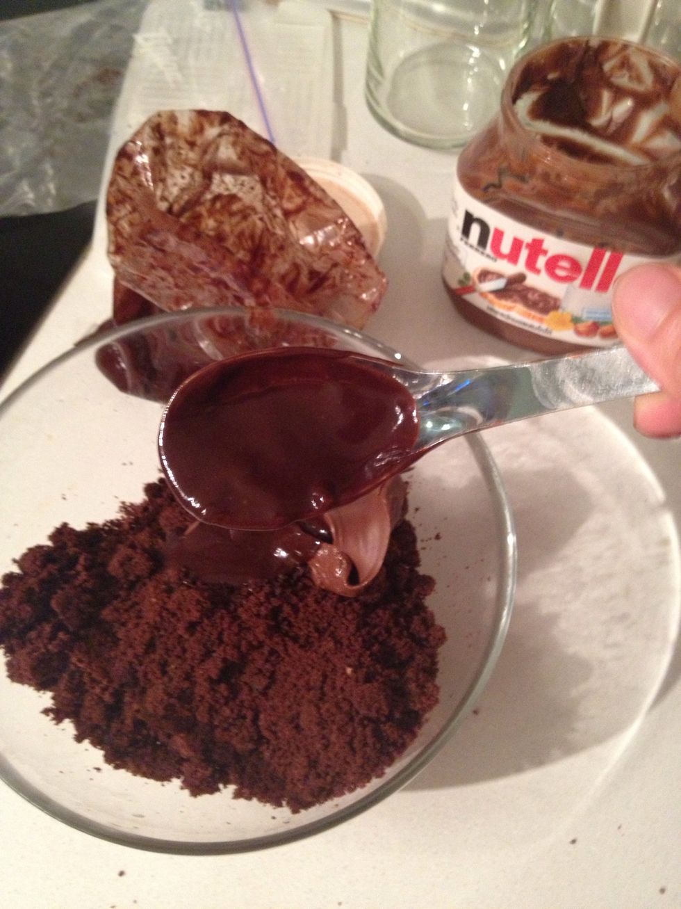 Add the melted frosting to the crumb work it around