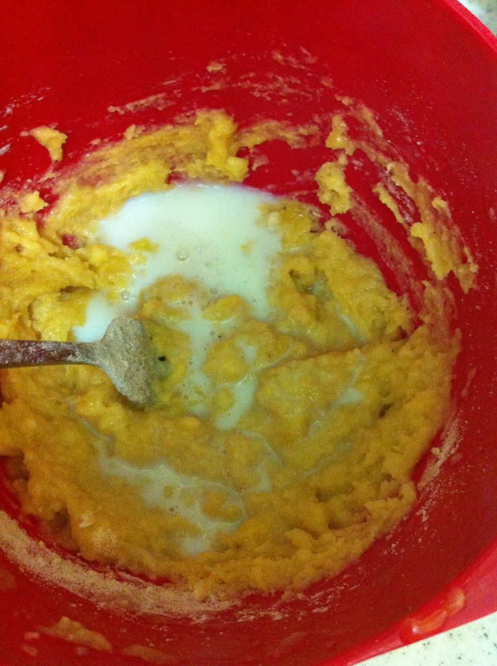 Add the milk. **add some vanilla to get a better taste too! I forgot):