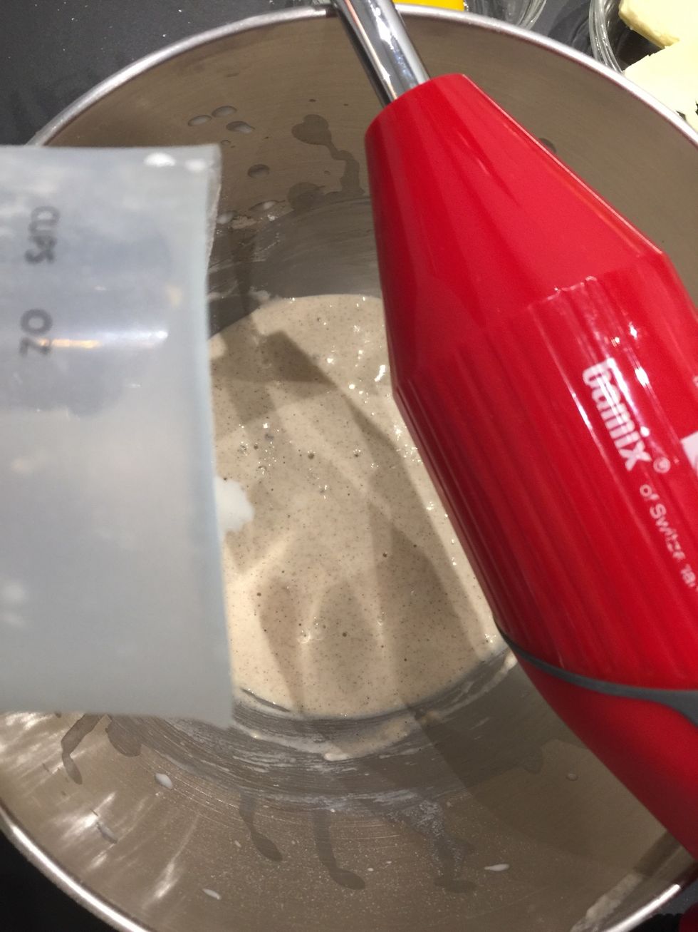 Add the milk and mix with a hand blender. Or with a hand whisk. I use the blender...faster and no lumps\ud83d\ude00 let stand for 30 mins or more??