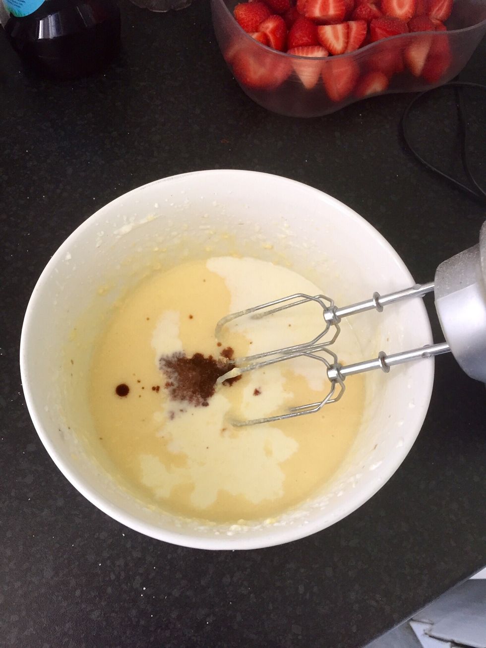 Add the milk and the vanilla extract