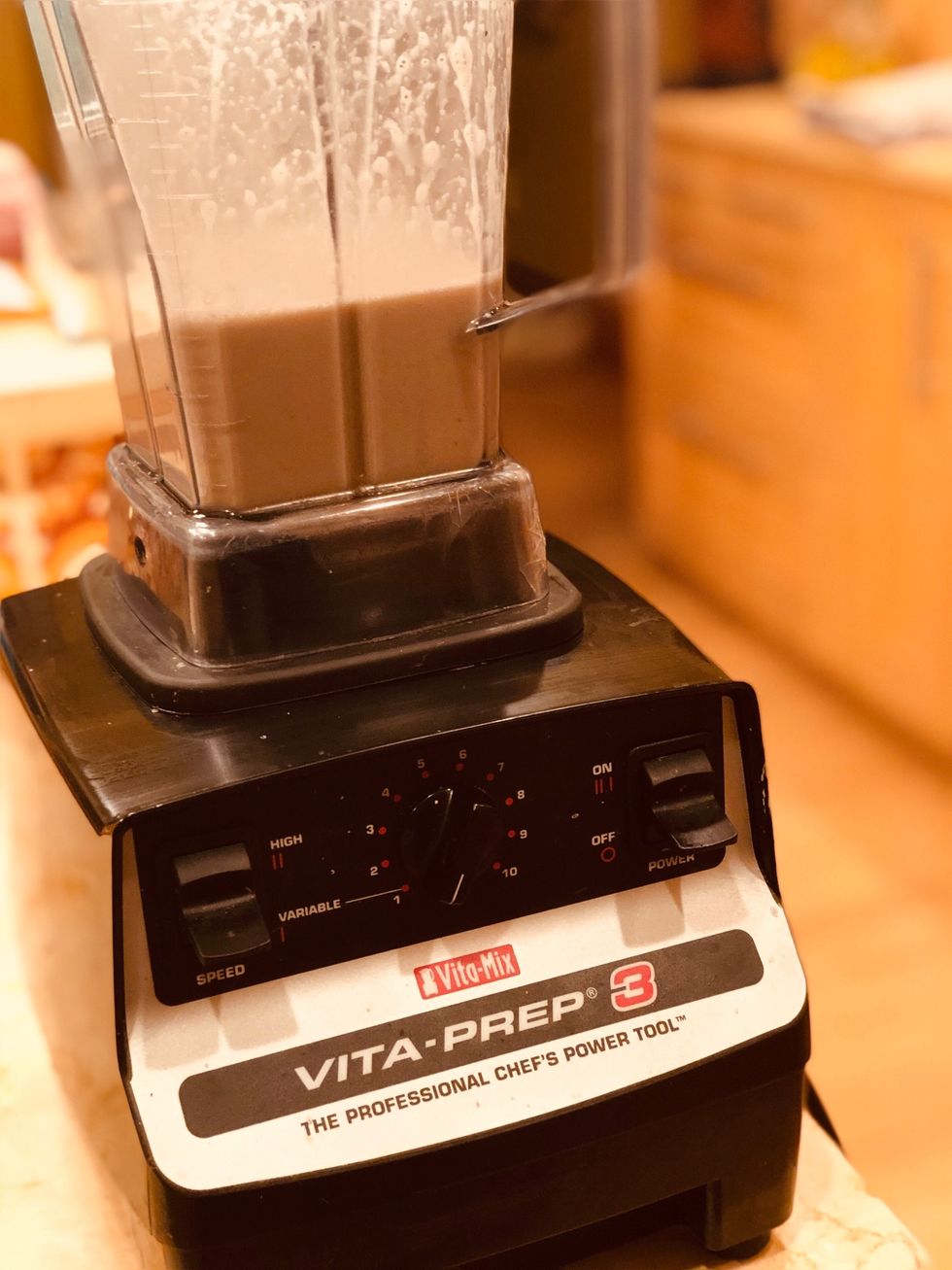 Add the milk broth to the vita mix and blend.