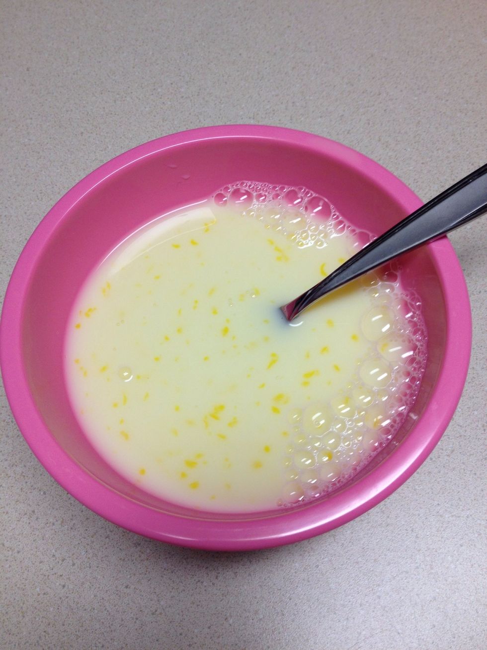 Add the milk mixture to the flour/butter mixture and stir until just combined