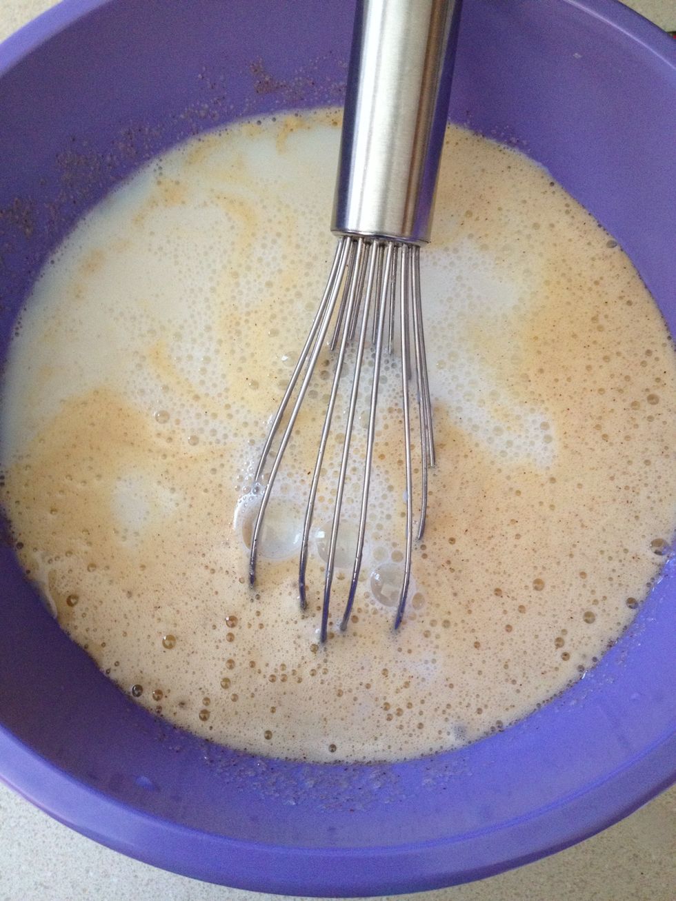 Add the milk to the egg mixture and stir