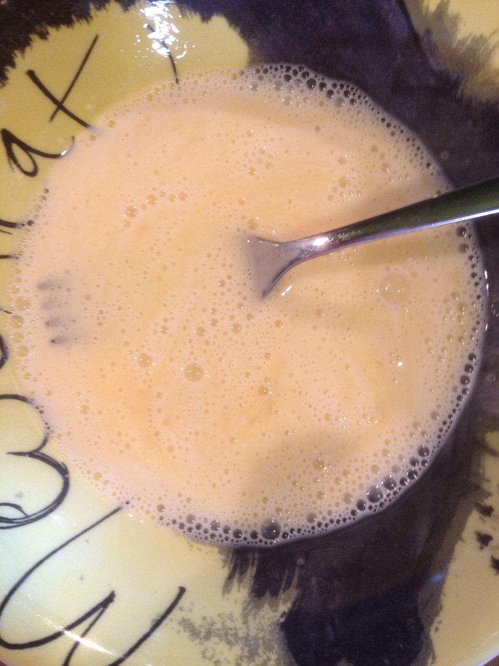 Add the milk - you want a ratio of 50 egg to 50 milk.