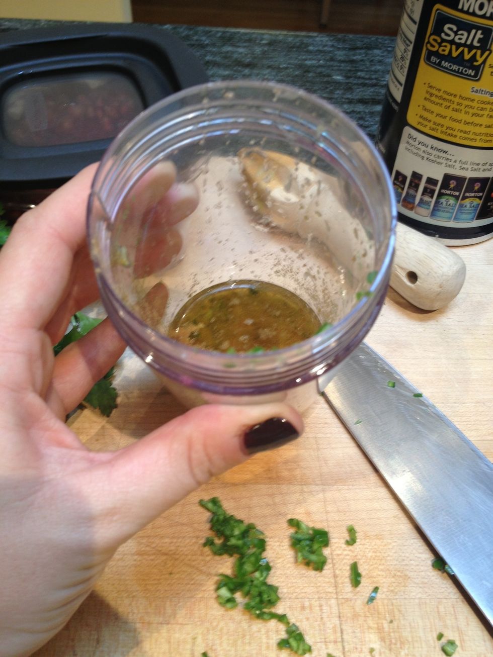 Add the minced chile, a dash of salt, the cumin and the walnut oil. If you are not sure how spicy you want it, start with half the chile, then taste and decide if you want to add more.