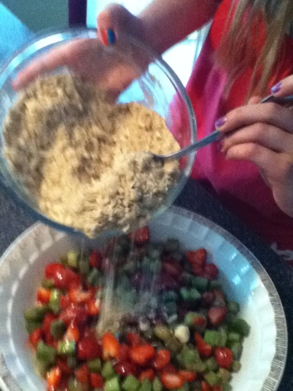 Add the mixture in bowl 2 to the pie plate