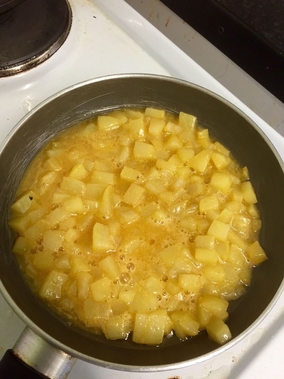 Add the mixture to an oiled pan. I just put a bit of oil and spread with a paper towel. This pan is a great size for a one person omelette