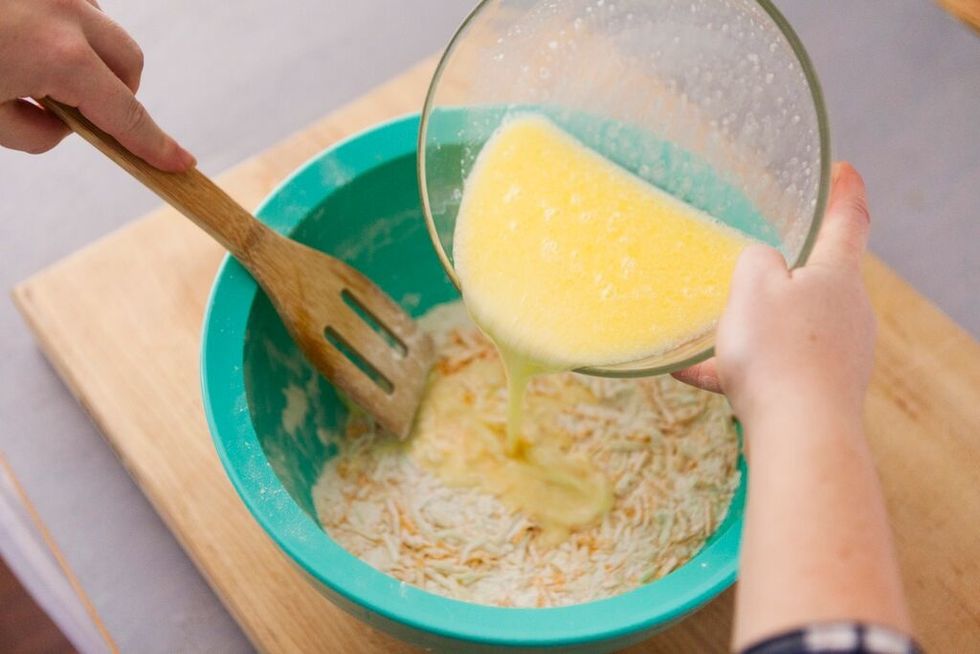 Add the mixture to the dry ingredients.