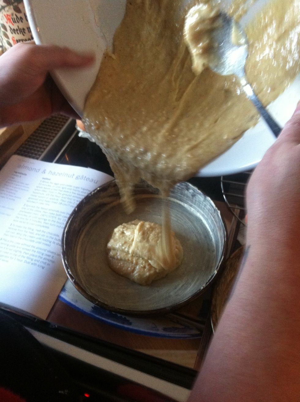 Add the mixture to the pans evenly.