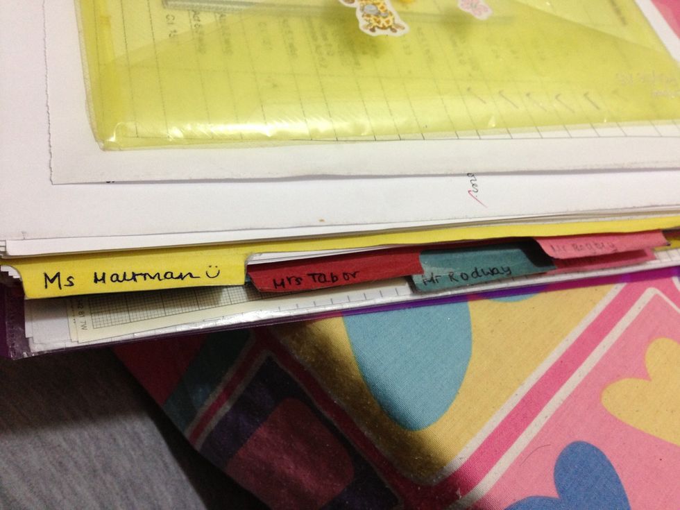 Add the names of your teachers and give them a colour each. Group the names together with any other teachers that teach the same subject!