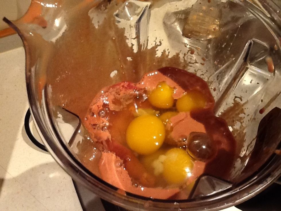 Add the next carton of liver and 6 whole eggs. Blend until smooth and pour in the bowl.