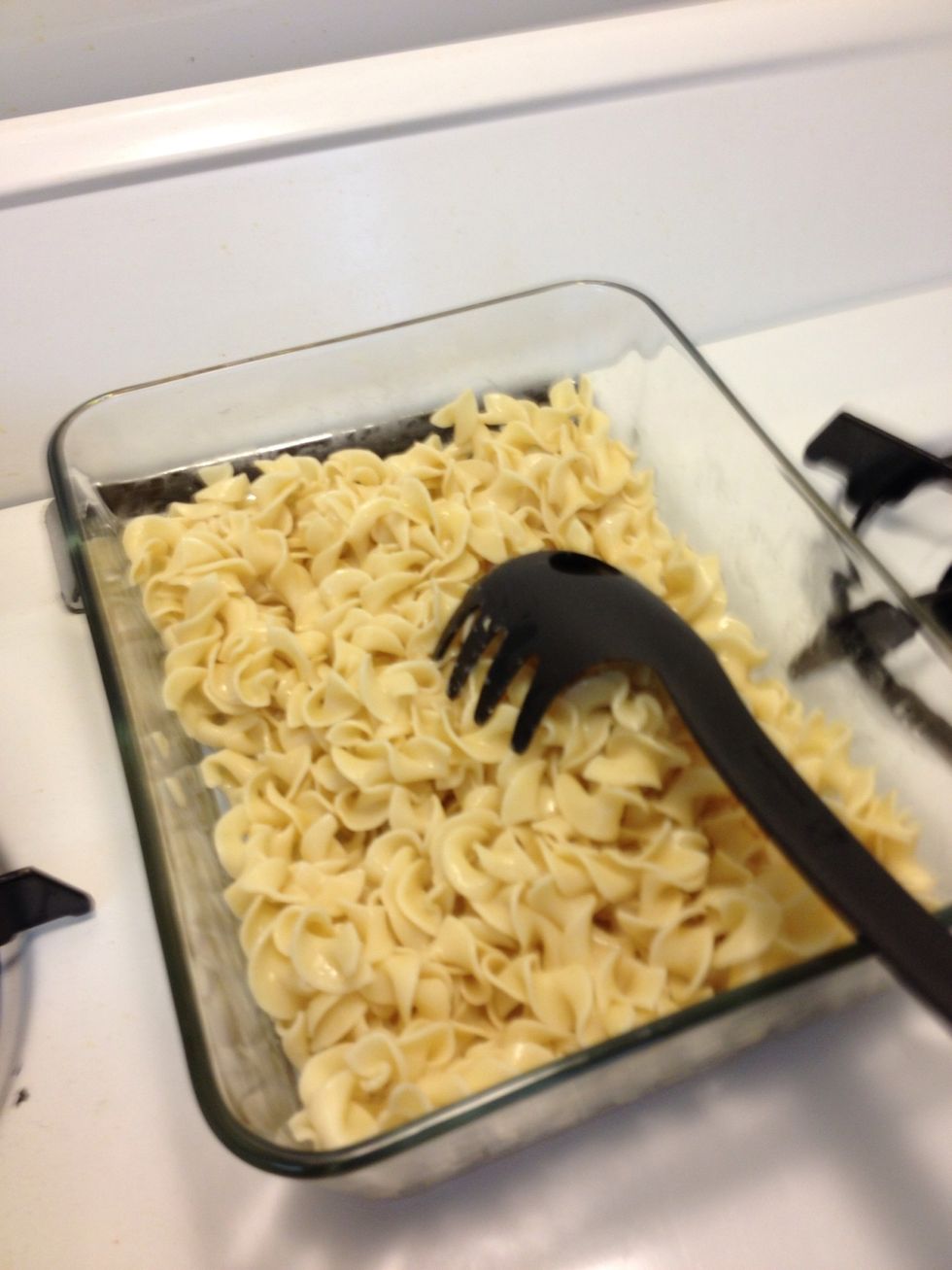 Add the noodles and mix. This will restore some moisture