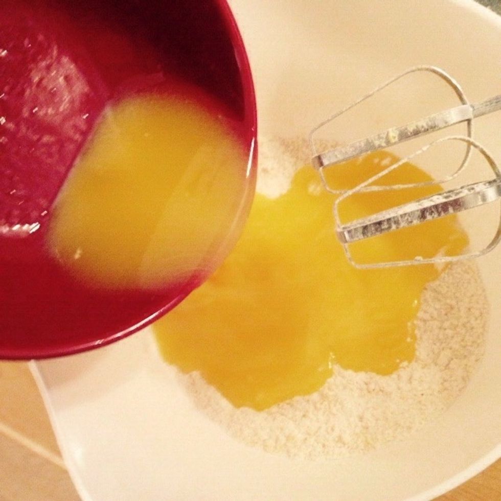 Add the now cold melted butter and whisk