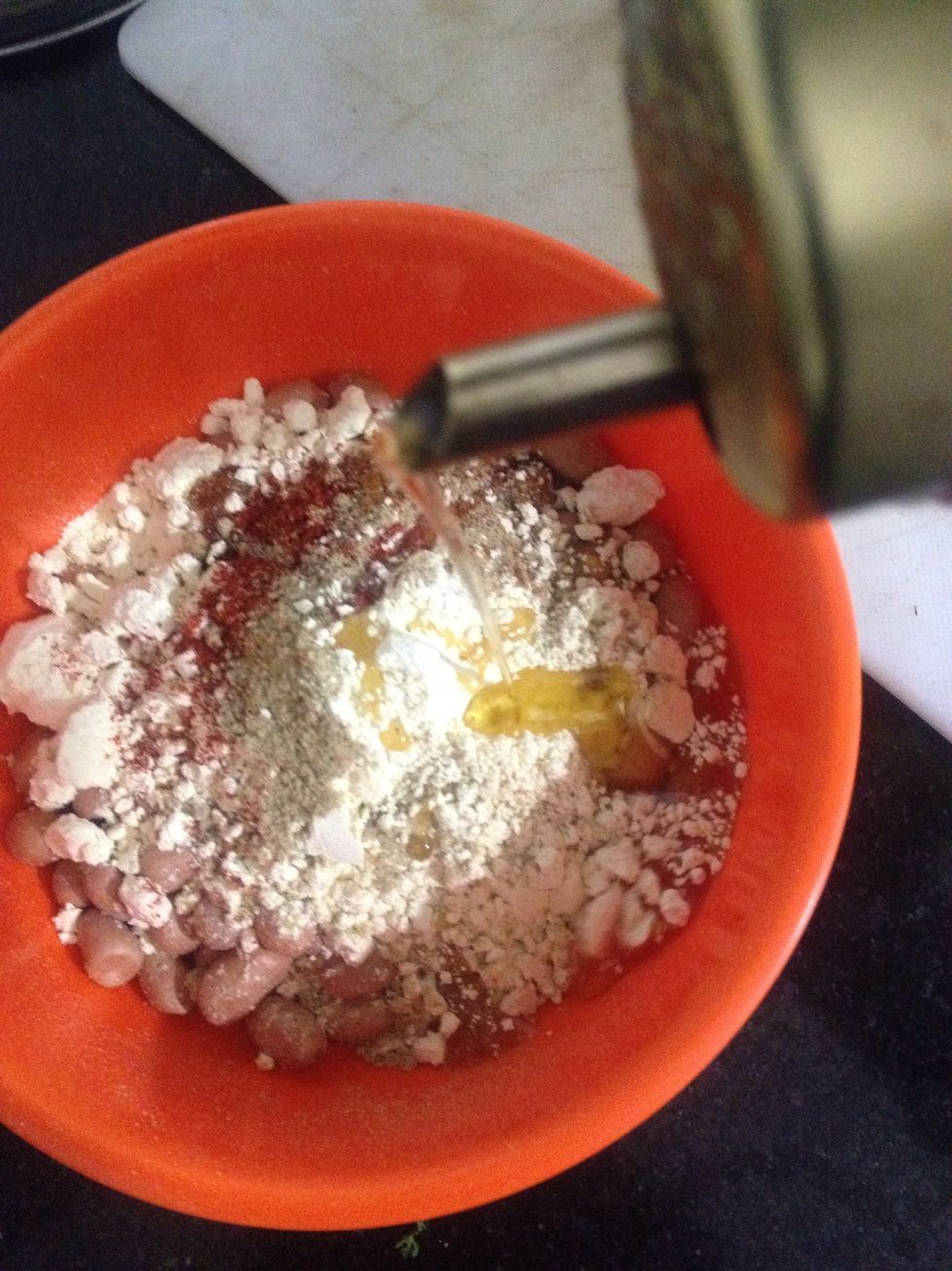 Add the oil and start mixing