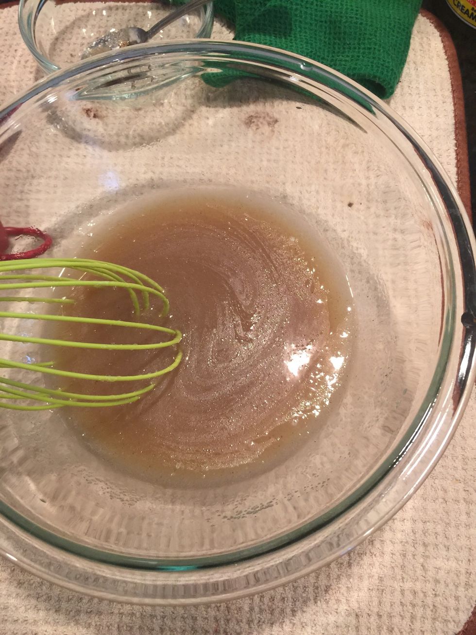 Add the oil and vanilla extract . Then stir till well combined.