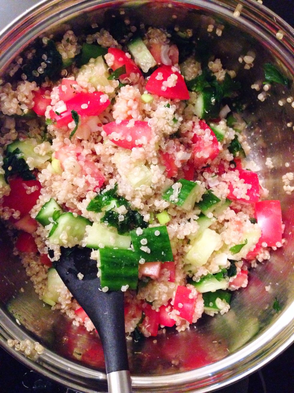 Add the olive oil mix and stir.