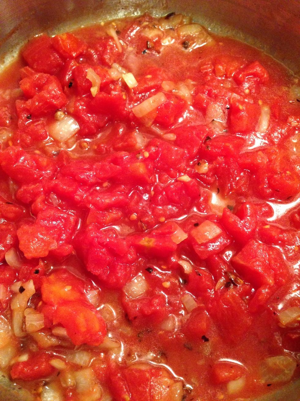 Add the onion & cook for about 2 minutes. Then add the diced tomatoes, sea salt, black pepper, & Italian seasoning.