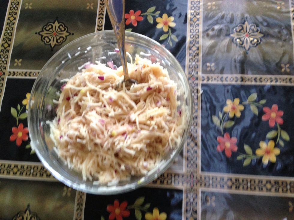 Add the onion, the flour and mix it up (add some salt if you want. I do)