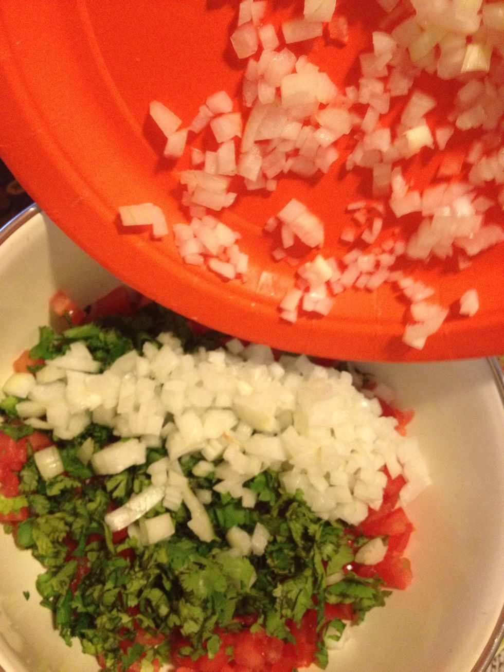 Add the onion to the diced tomato and cilantro.