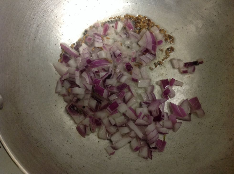 Add the onions and let them cook for few minutes until they start to brown on the edges. You can add a couple green chillies if you like it spicy. I am avoiding it today for my toddler \ud83d\ude09