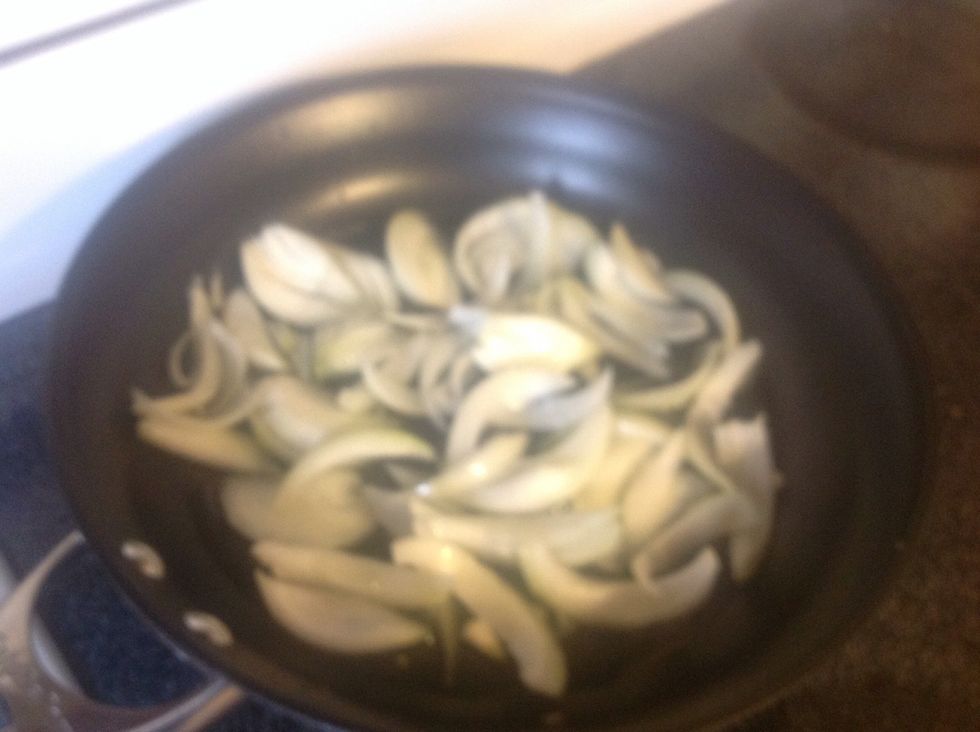 Add the onions first and cook on medium heat until they are half way soft.