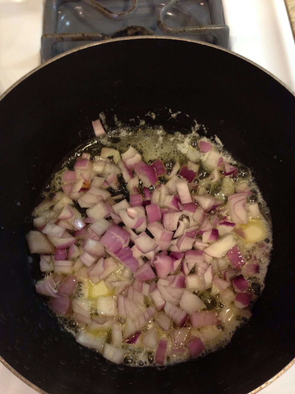 Add the onions once the butter is melted.