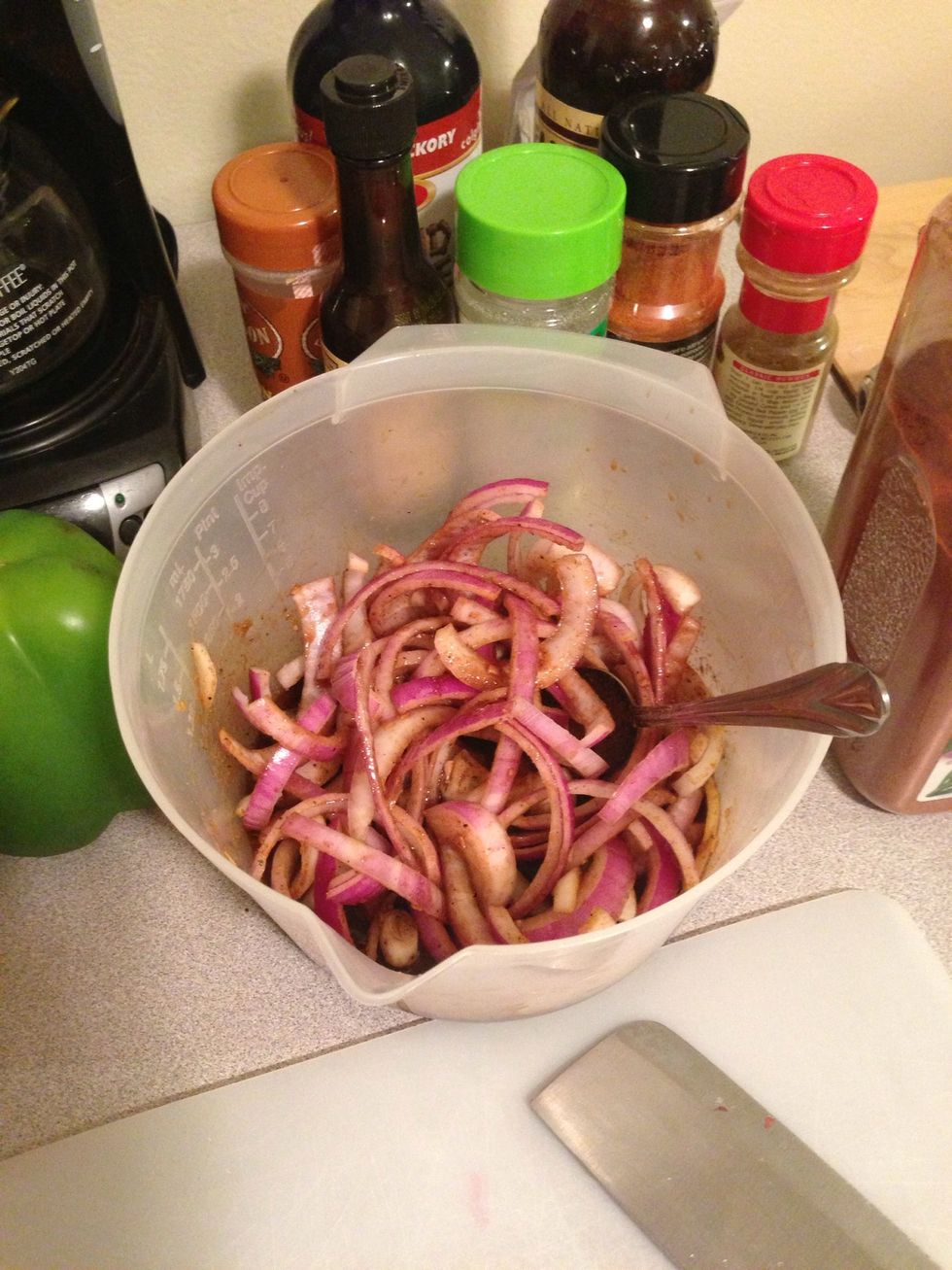 Add the onions to the mixture and mix everything together.