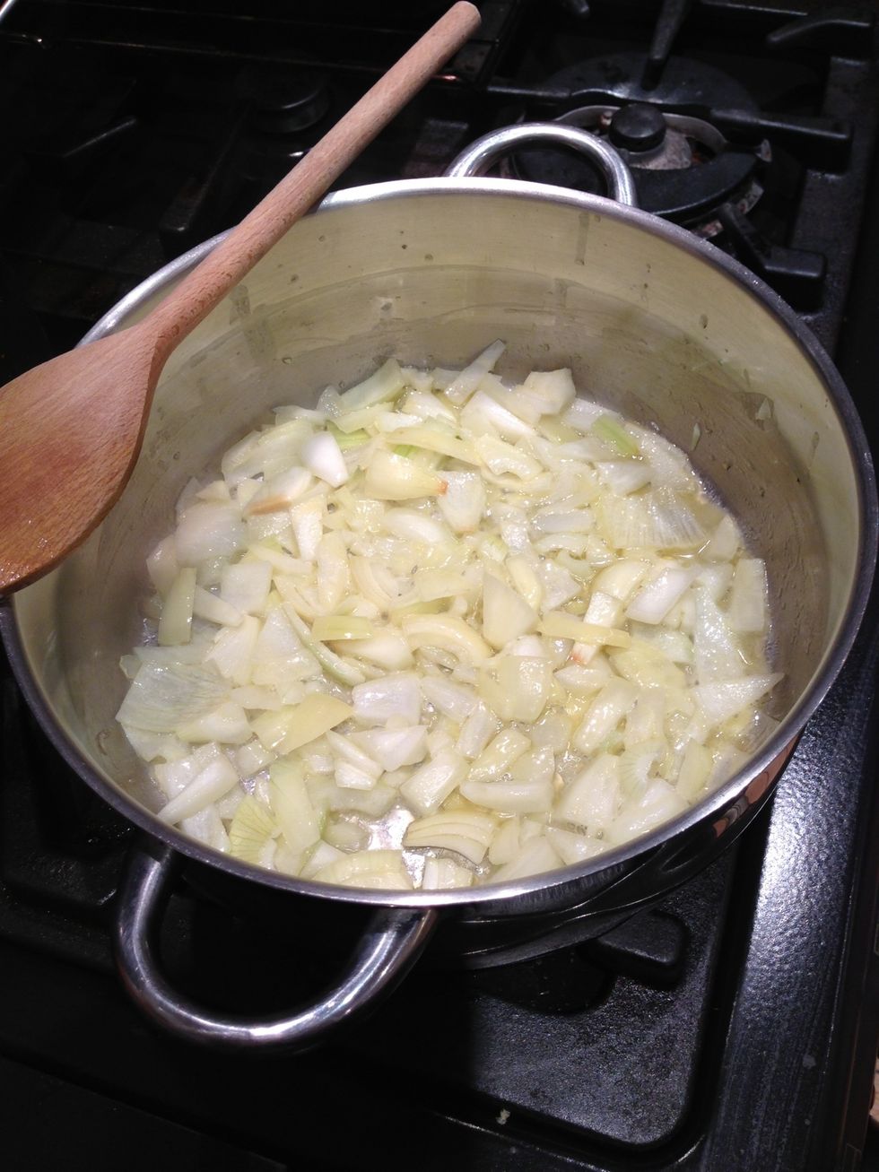 Add the onions to the pan and sweat them for 5 minutes