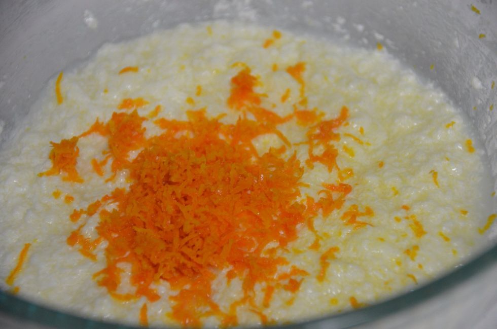 Add the orange zest and mix. Next Slowly fold in the dry ingredients into this mix.