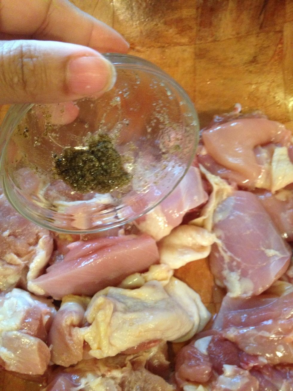 Add the oregano garlic mixture to chicken.