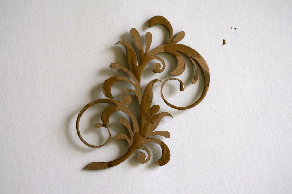 Add the paint to your piece in random areas, making sure to apply a medium to heavy coat! This is a necessity for this paint to work correctly!