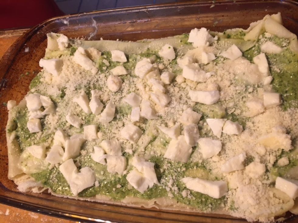 add the parmesan cheese and the mozzarella