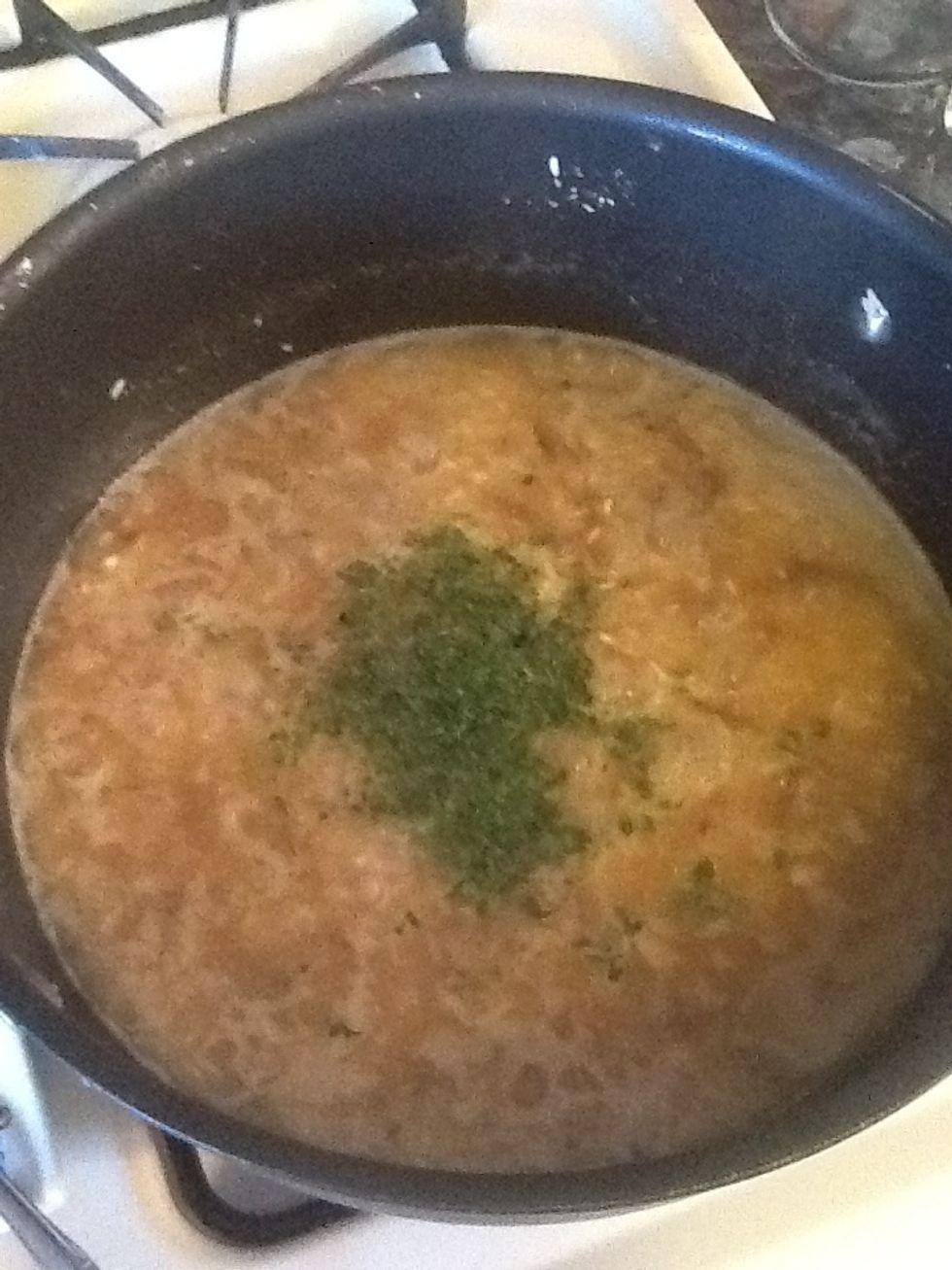 Add the parsley flakes. Add salt and pepper to taste(optional)