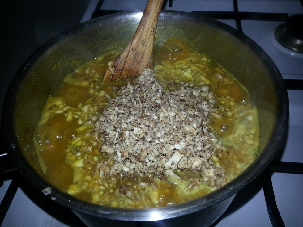 Add the paste to the pumpkin and black eye peas. Allow to cook for 5-8 minutes. Season it. Taste and adjust the spice accordingly. Now you can remove it from the flame.